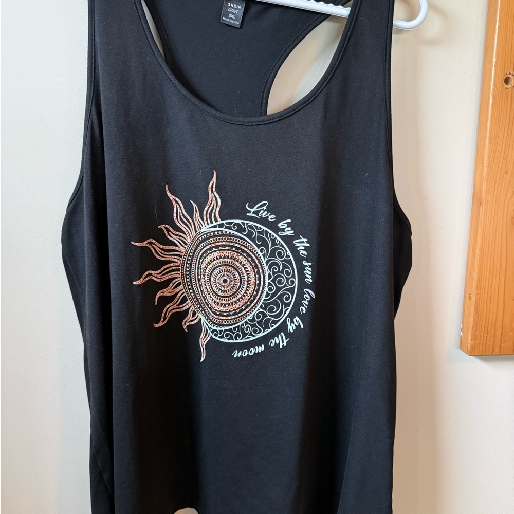 SHEIN Black Racerback Tank with Sun & Moon Graphic